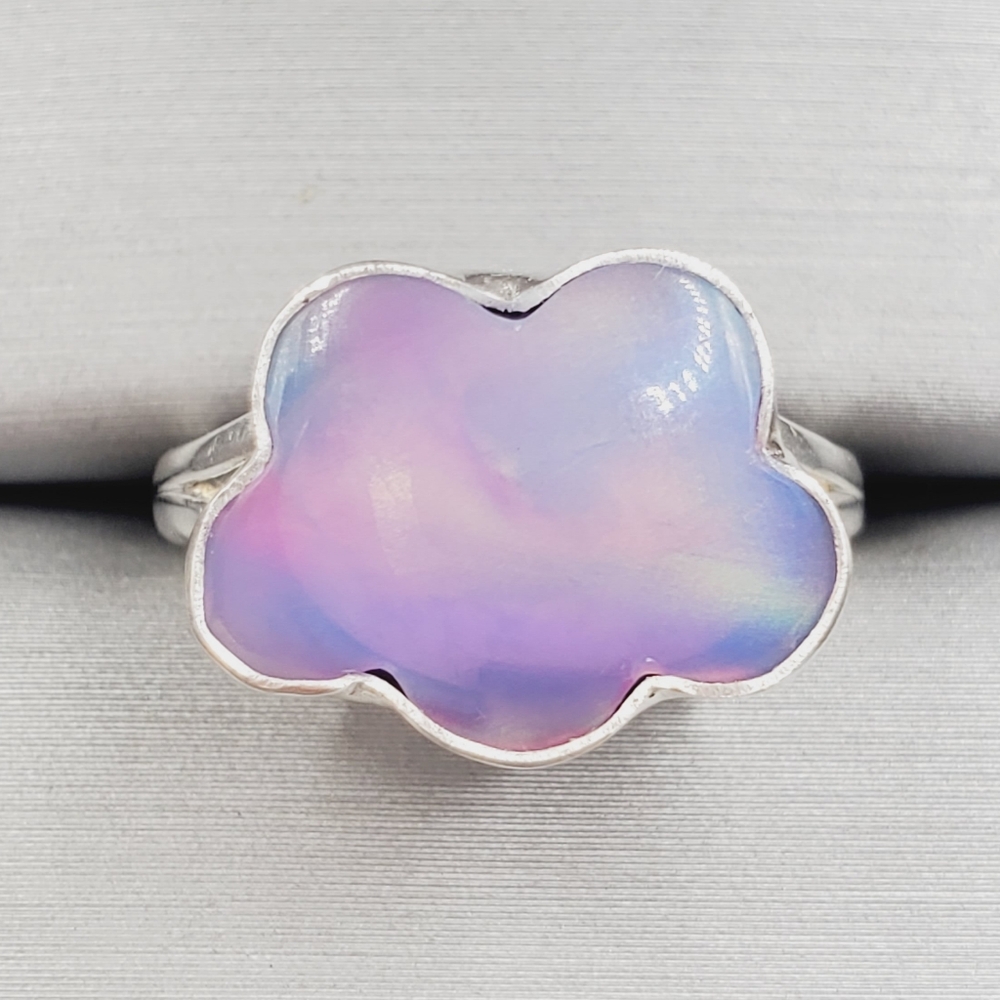 925 Sterling Silver Aurora Opal Cloud Ring – Iridescent Pastel Glow